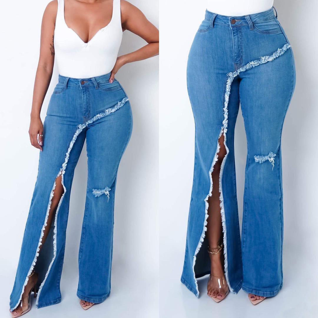 1030 Women Jeans Trousers Wide Leg Flared Bell Bottom High Waist Plus Size Mom Denim Ladies Pantalon Women's Jeans Pants