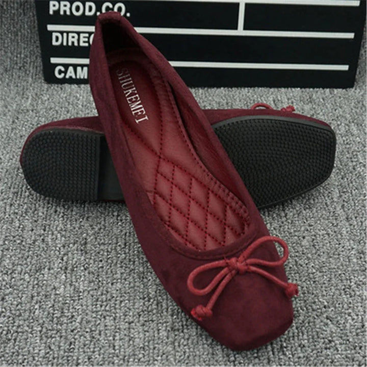 2024soft Suede Joker Ballerina Floating Shoes Flat-Bottomed Version of Square Sole Pregnant Women's Large Size Boat Shoes Women