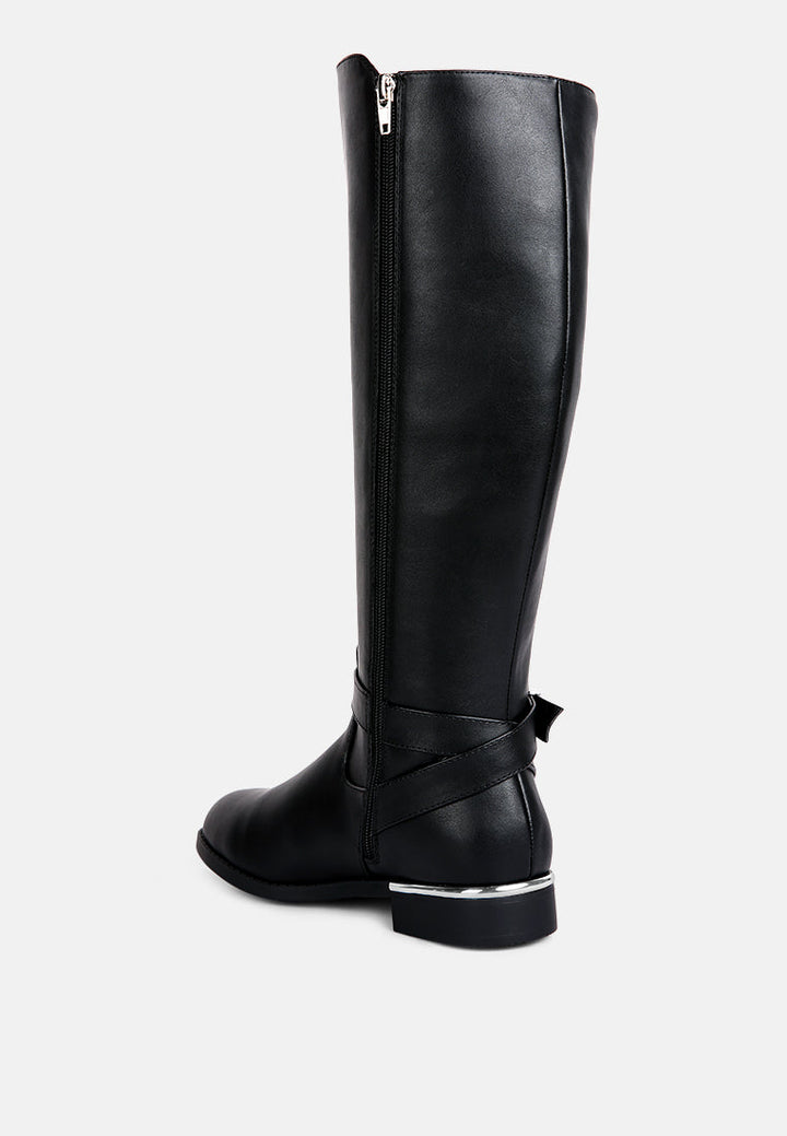 Renny Buckle Strap Embellished Calf Boots