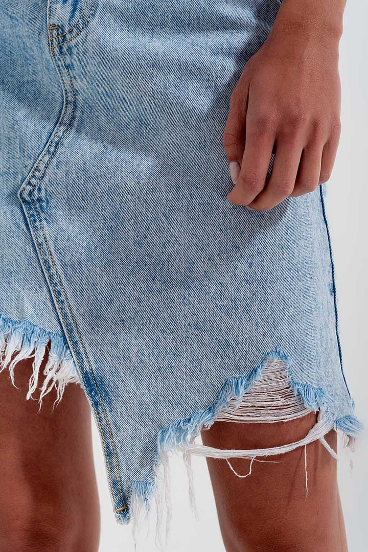 Distressed Denim Skirt in Bleach Wash