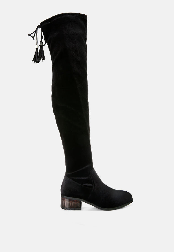 Rumple Velvet Over the Knee Clear Heel Boots