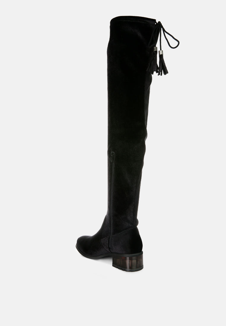 Rumple Velvet Over the Knee Clear Heel Boots