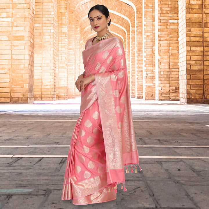 Monica Silk Banarasi Saree - Pink