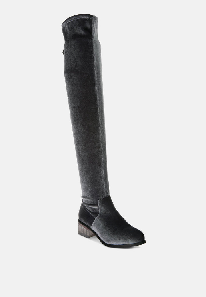 Rumple Velvet Over the Knee Clear Heel Boots