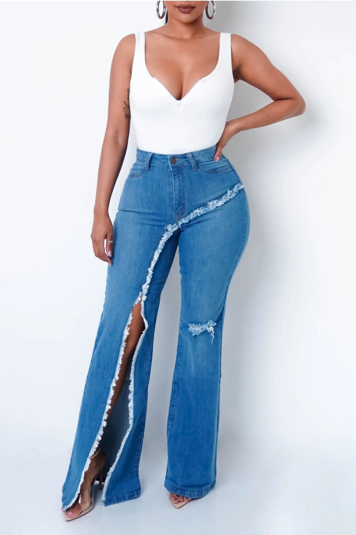 1030 Women Jeans Trousers Wide Leg Flared Bell Bottom High Waist Plus Size Mom Denim Ladies Pantalon Women's Jeans Pants