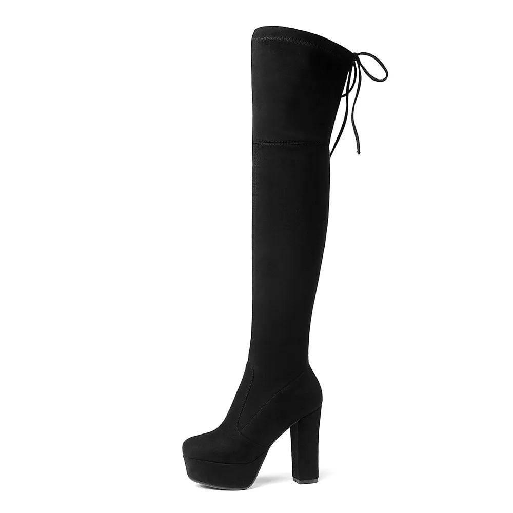 Size 34-43 New 2024 Over the Knee Boots Women Faux Suede Thigh High Boots Platform Stretch Slim Sexy Ladies Women's Winter Boots