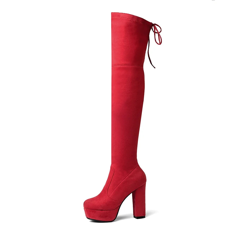 Size 34-43 New 2024 Over the Knee Boots Women Faux Suede Thigh High Boots Platform Stretch Slim Sexy Ladies Women's Winter Boots