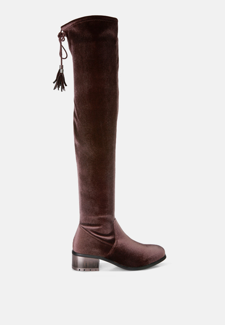 Rumple Velvet Over the Knee Clear Heel Boots