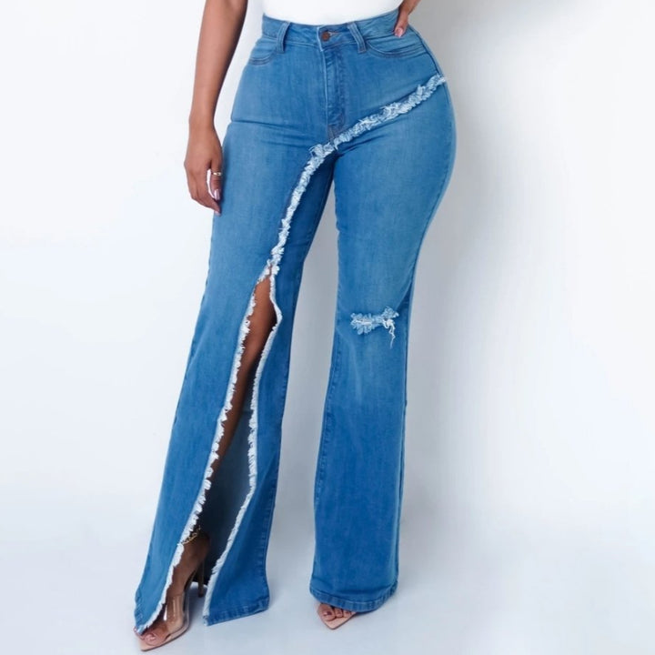 1030 Women Jeans Trousers Wide Leg Flared Bell Bottom High Waist Plus Size Mom Denim Ladies Pantalon Women's Jeans Pants