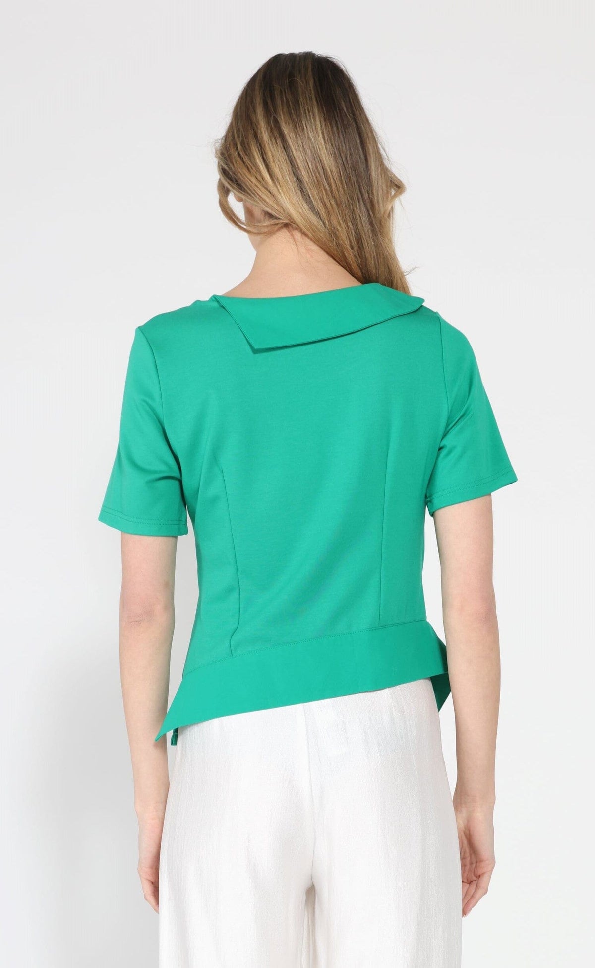 Asymmetrical neck ruched detail solid top