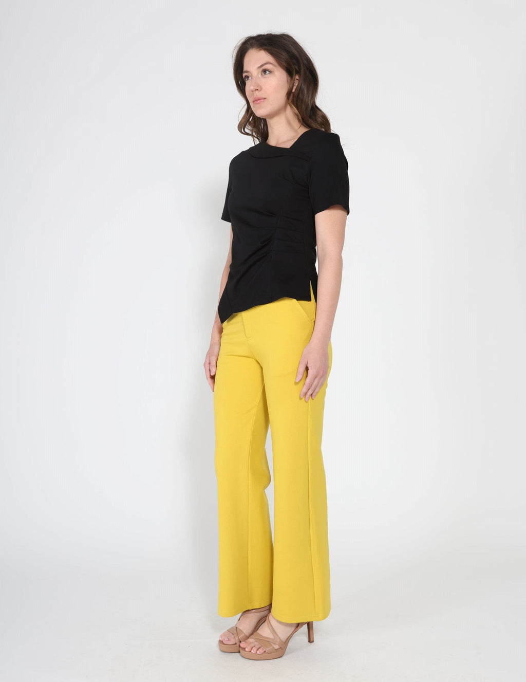 Asymmetrical neck ruched detail solid top