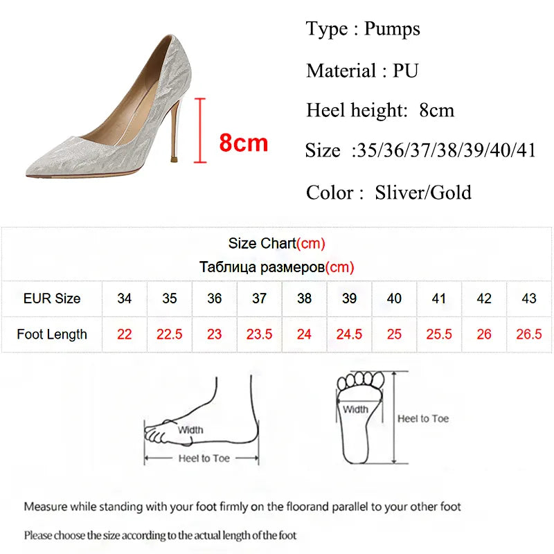 Luxury Gold Silver Women Pumps Shoes 2023 Spring Pointed Toe High Heels Party Wedding Shoes Woman Stiletto Heels Designer Shoes