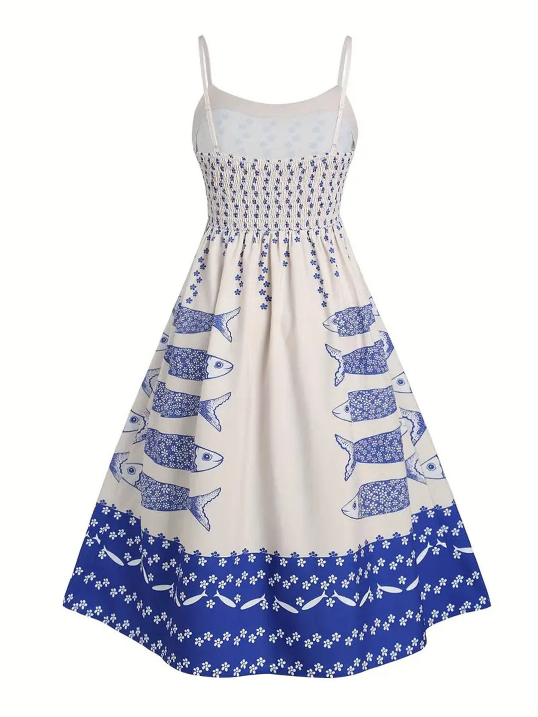 Sardine Print Spaghetti Strap Midi Dress