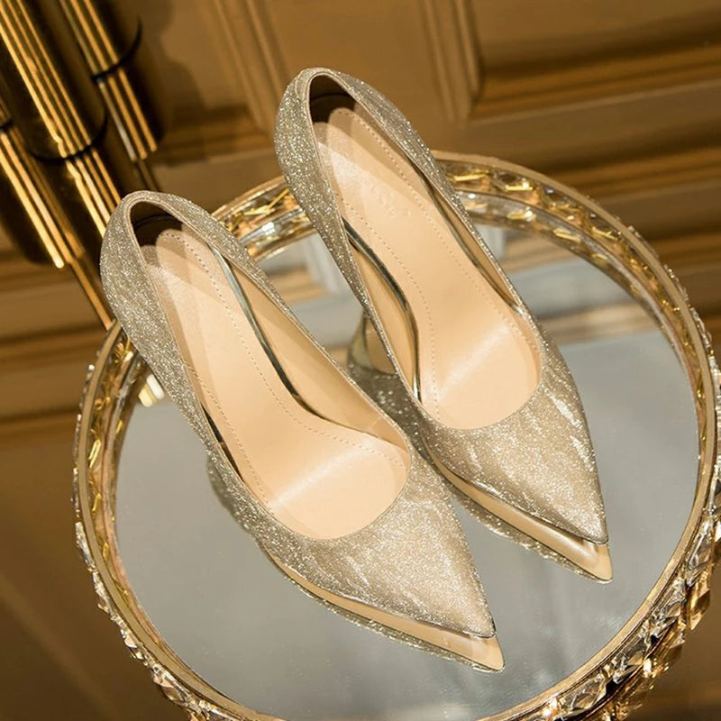 Luxury Gold Silver Women Pumps Shoes 2023 Spring Pointed Toe High Heels Party Wedding Shoes Woman Stiletto Heels Designer Shoes