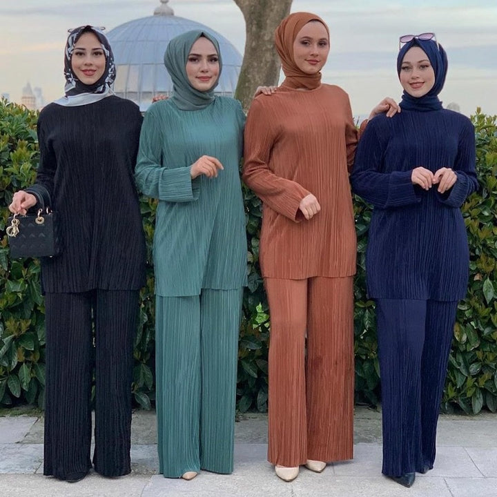 IDS Dubai Abaya Ramadan Decorations Muslim Suit Casual Crimping Cotton Muslim Girls Clothes