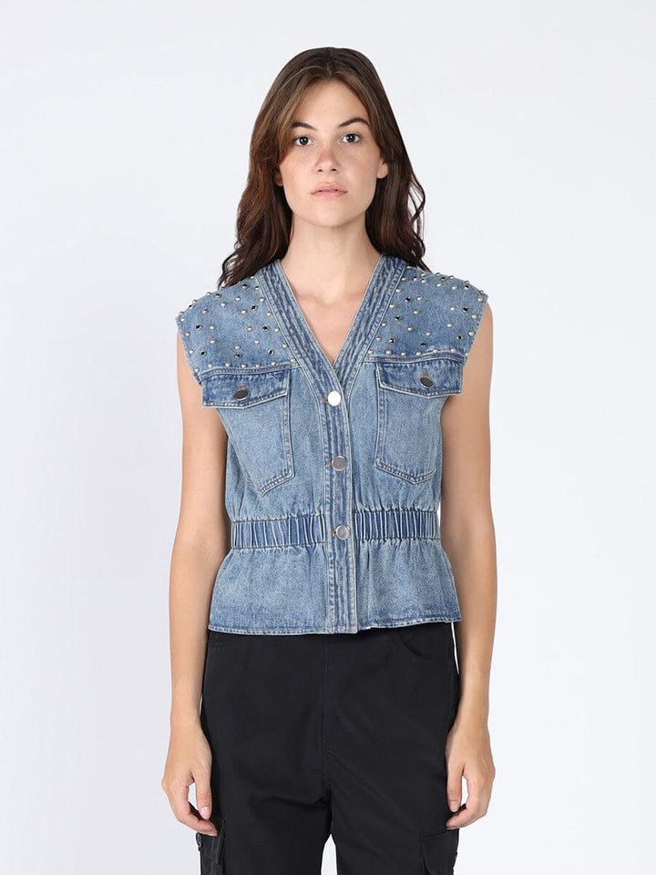 Elastic waist Denim Vest
