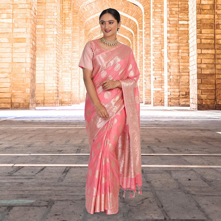 Monica Silk Banarasi Saree - Pink