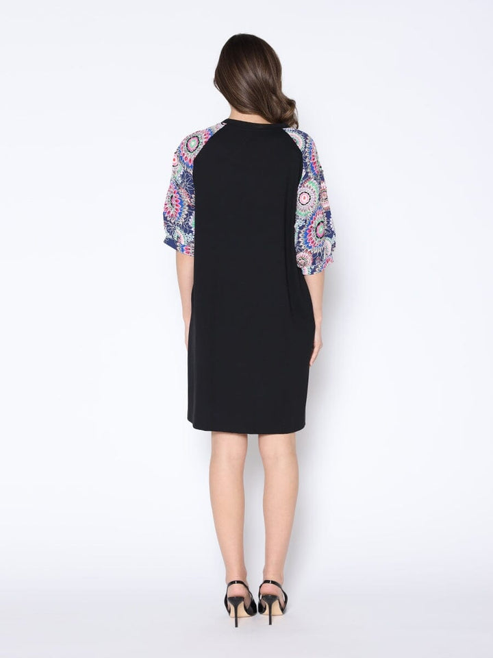 Floral Print Sewing Sleeves Sectioned Mini Dress