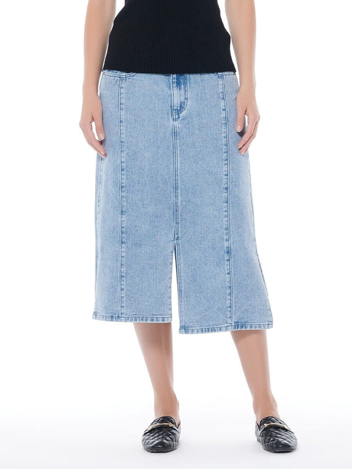 Front & Side Slit Straight Cut Midi Denim Skirt