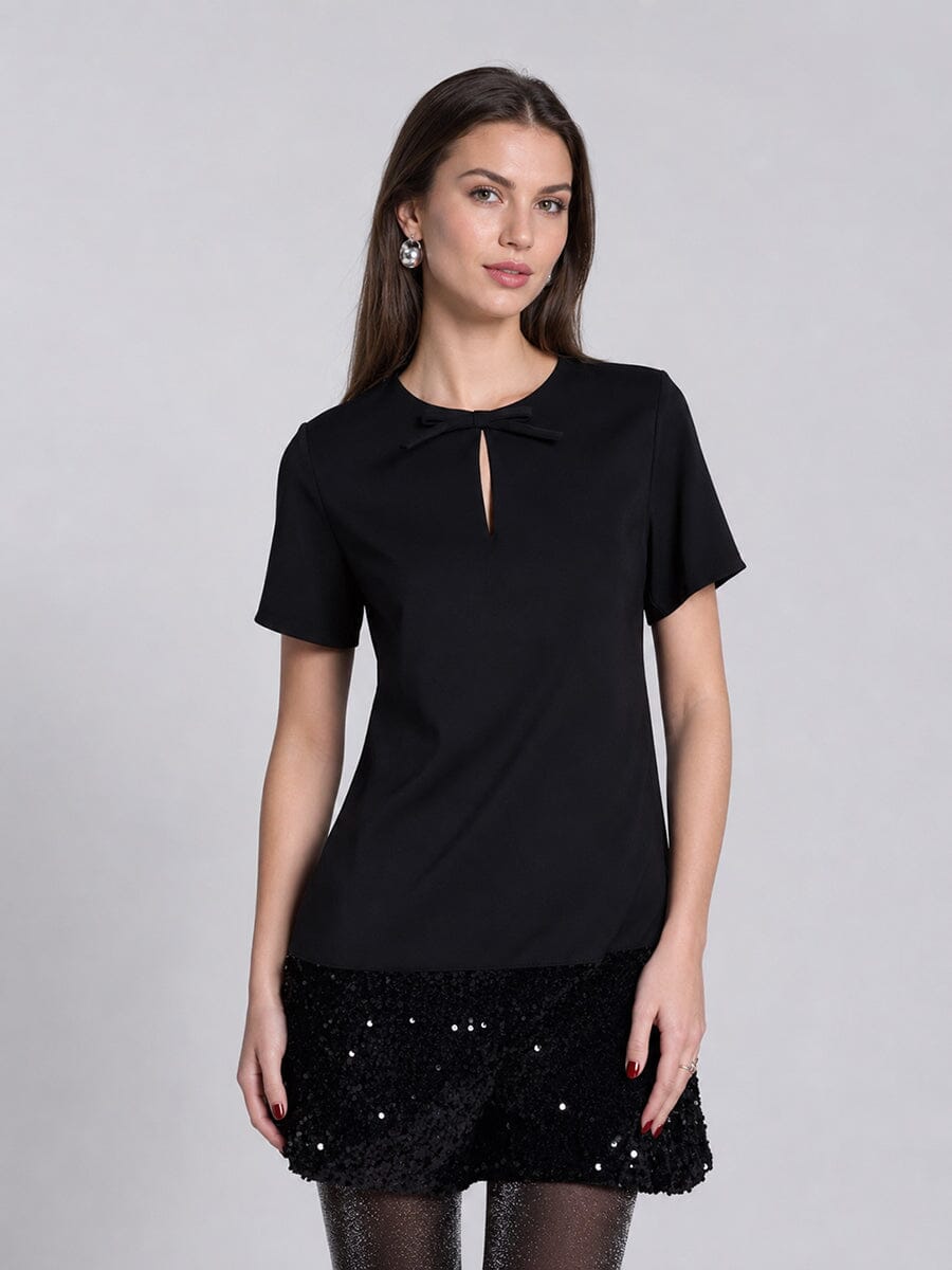 Keyhole Neck Bow Tie Sequin Embellished Dress