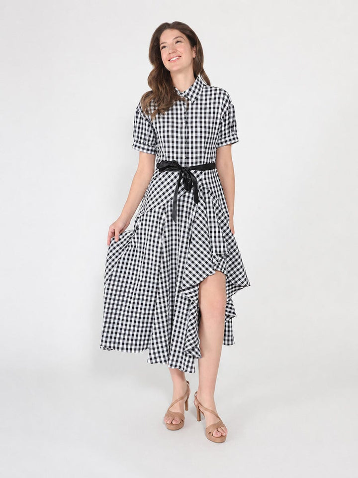 Plaid Pattern Asymmetrical Ruffle Midi Dress