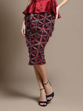 Sequin Beaded Pinwheel Motifs Banding Midi Skirt