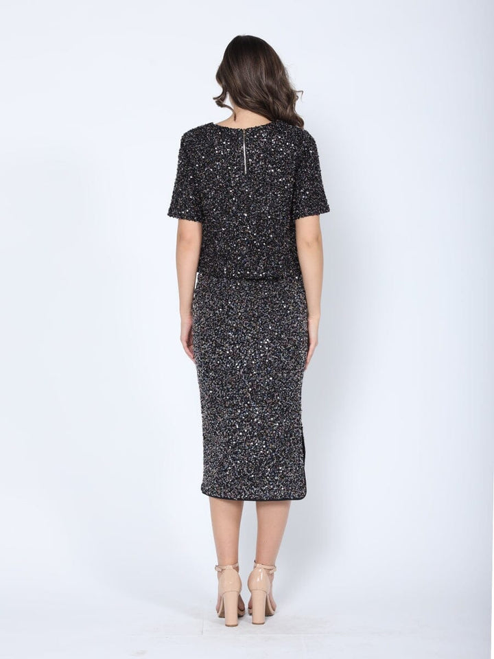 Sequined Cropped Short Sleeve Top