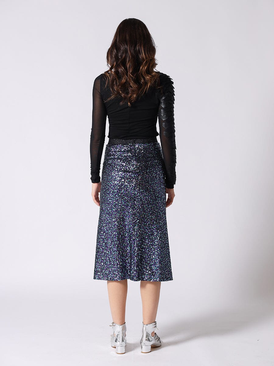 Whole Spangle Shiny Banding Midi Skirt