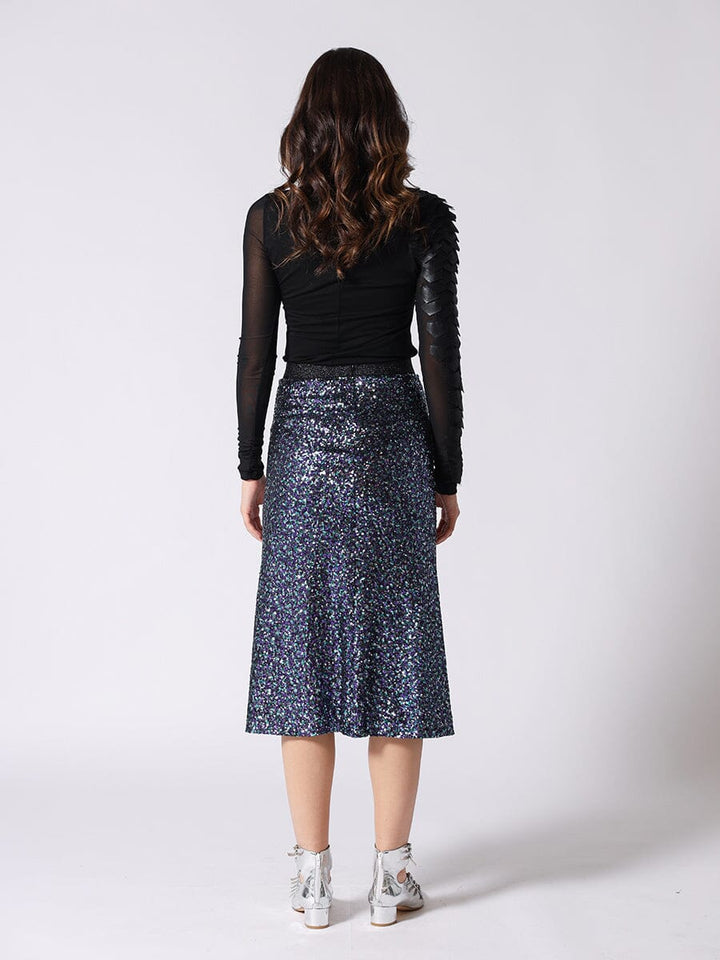 Whole Spangle Shiny Banding Midi Skirt