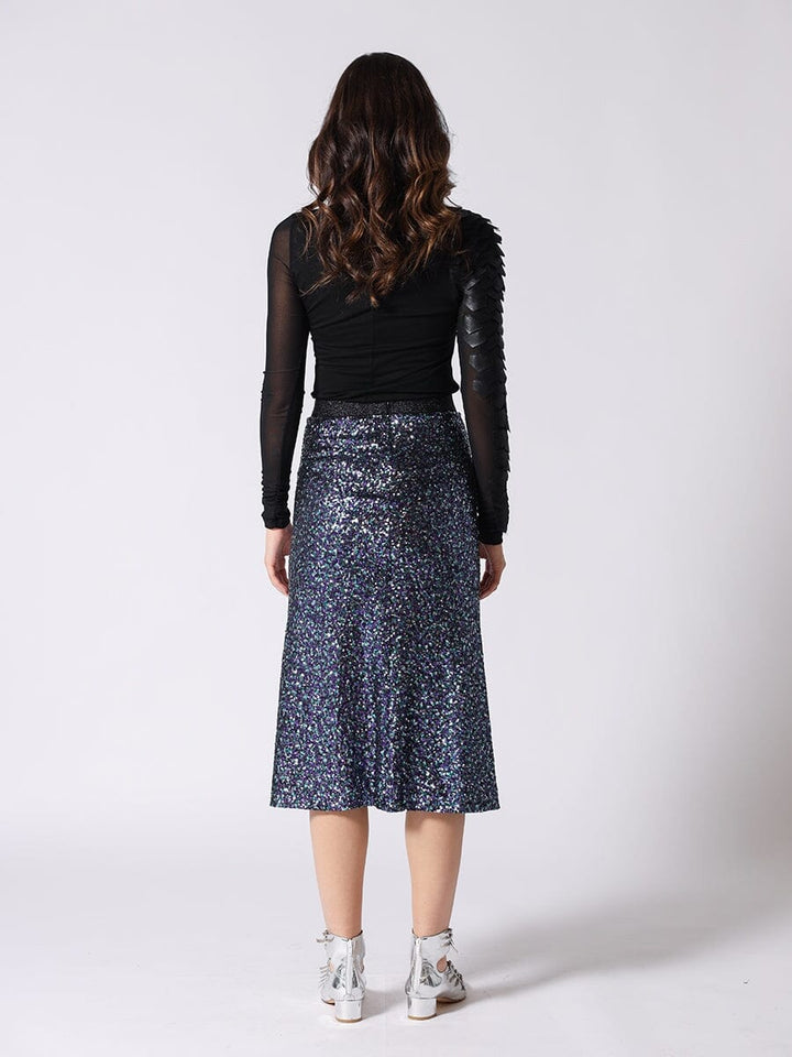 Whole Spangle Shiny Banding Midi Skirt