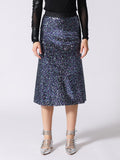 Whole Spangle Shiny Banding Midi Skirt