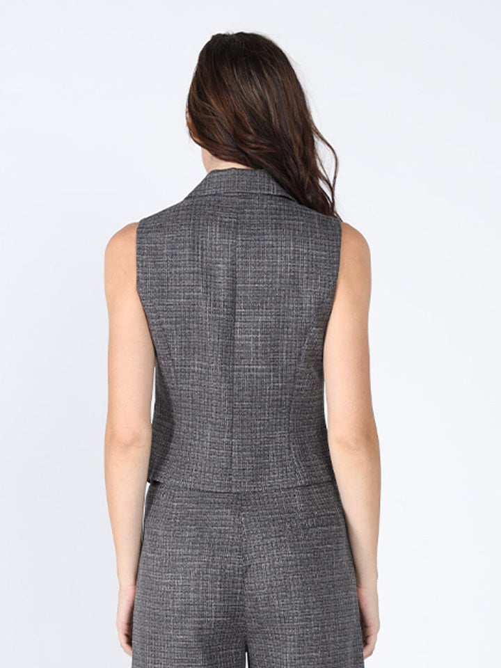 Woven fabric button open vest