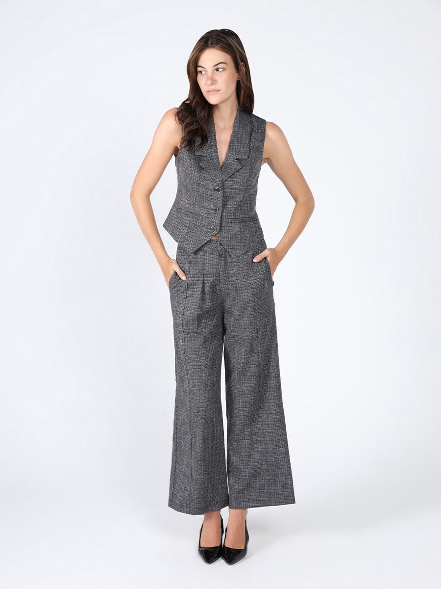 Woven fabric one button wide leg casual pant