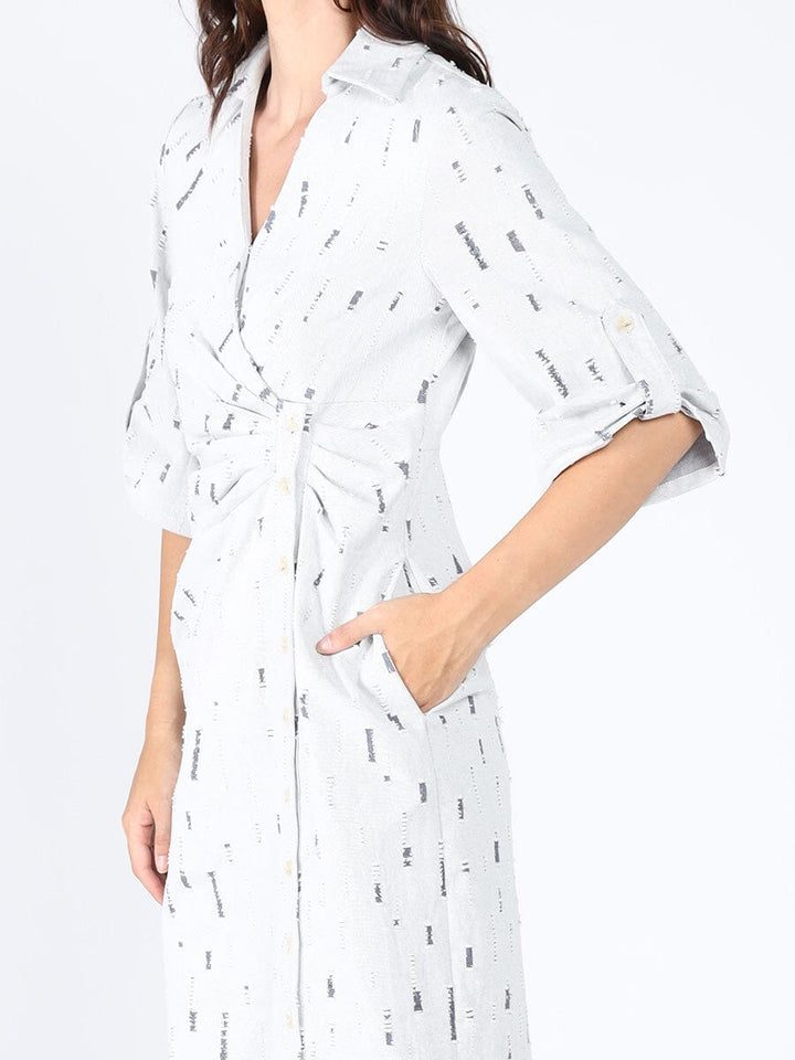 Wrap denim V-collar neck dress