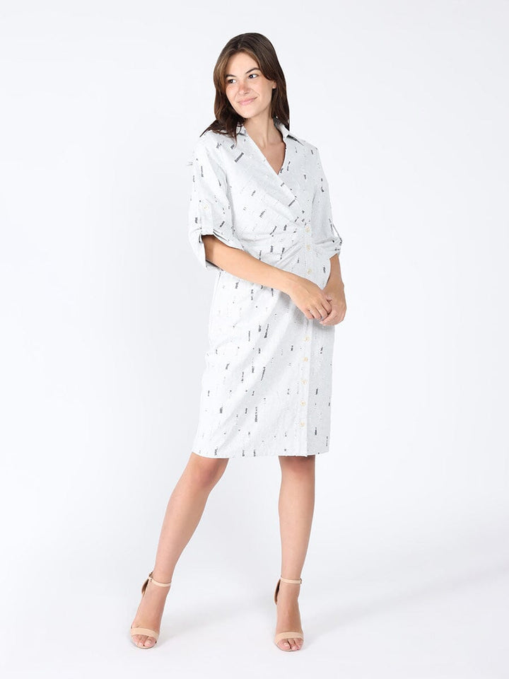 Wrap denim V-collar neck dress