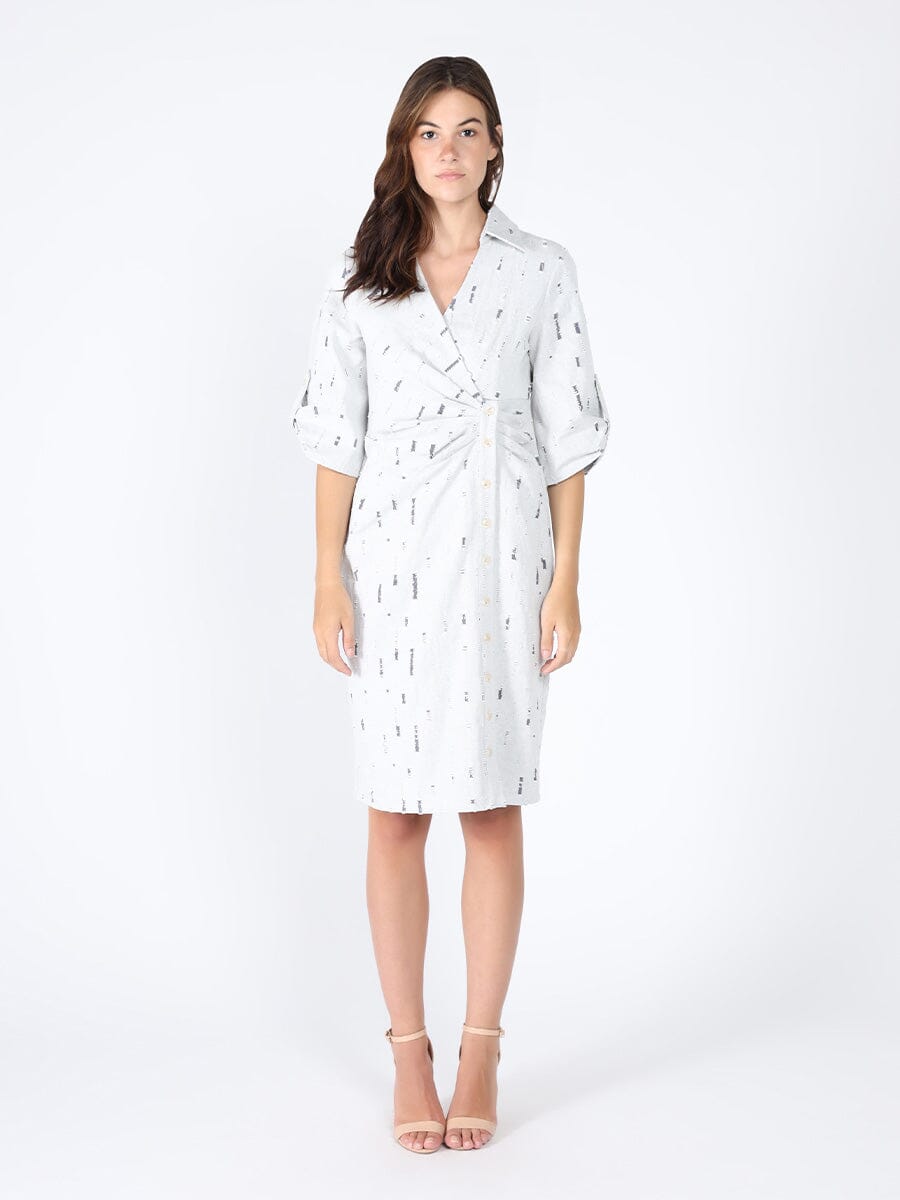 Wrap denim V-collar neck dress