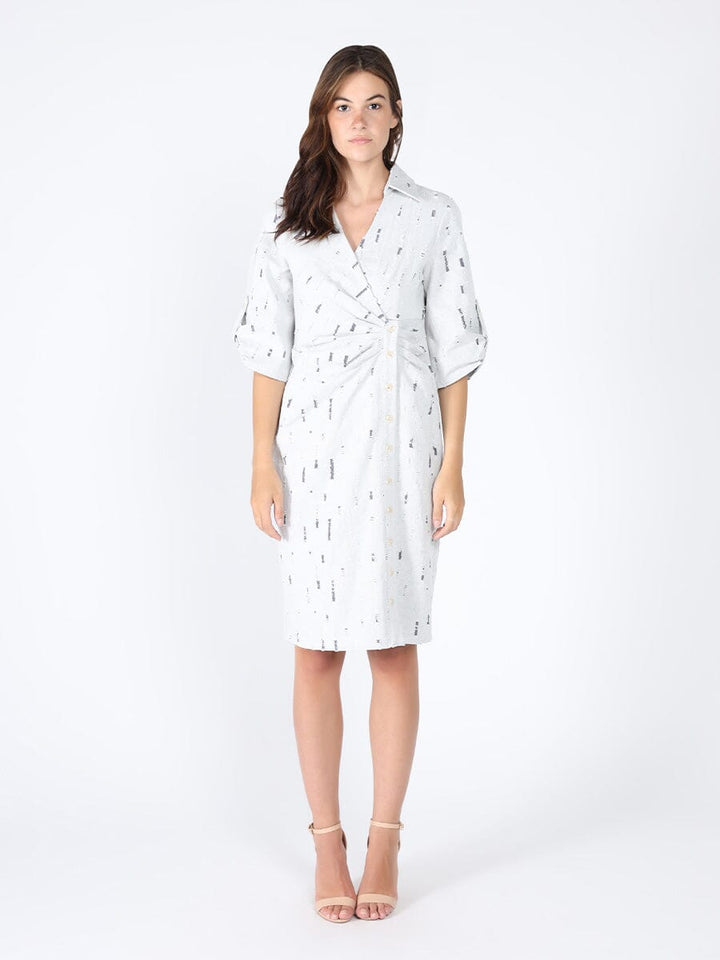 Wrap denim V-collar neck dress