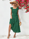 Tie Belt Ruffled Tiered Dress