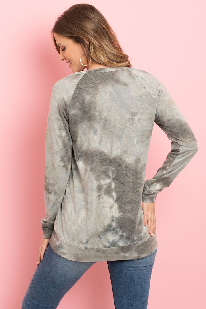 Tie Dye Long Sleeve Top With Kangaroo Pocket