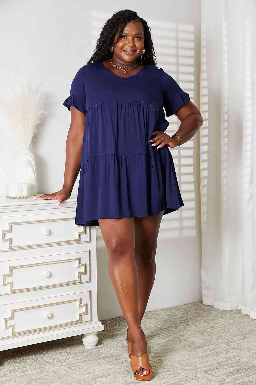 Double Take V-Neck Flounce Sleeve Tiered Dress