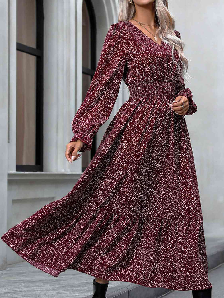 V-Neck Flounce Sleeve Dress