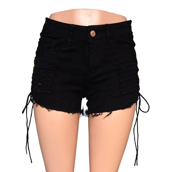 Lace Up Shorts High Waist Blue Jean