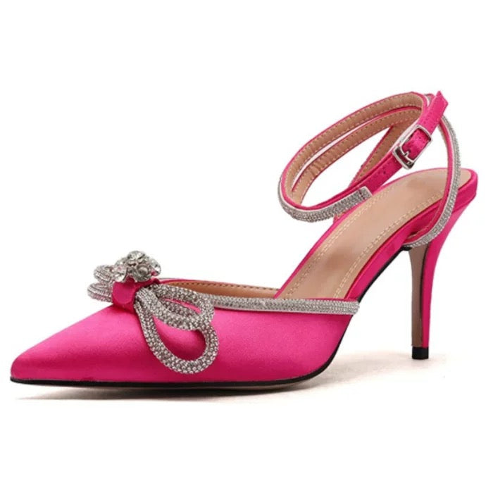 Trendy Cover Toe Crystal Diamond Bow Heels