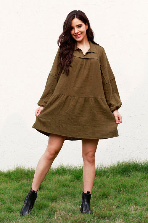 Ruffle Hem Balloon Sleeve Mini Dress