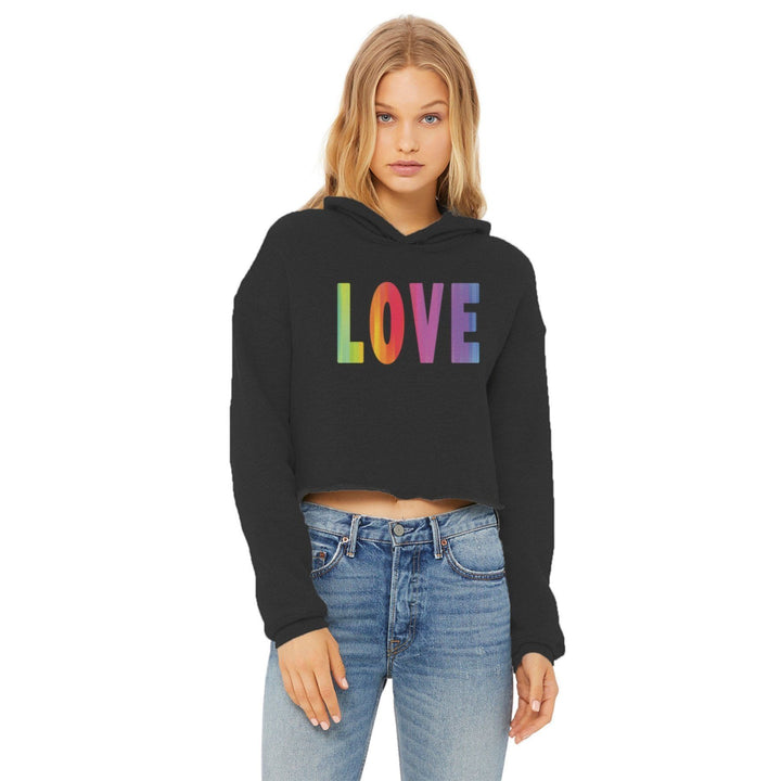 Rainbow Mist Graphic Style Cropped Raw Edge Hoodie