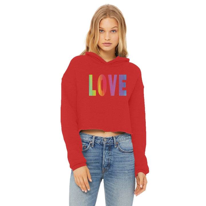 Rainbow Mist Graphic Style Cropped Raw Edge Hoodie