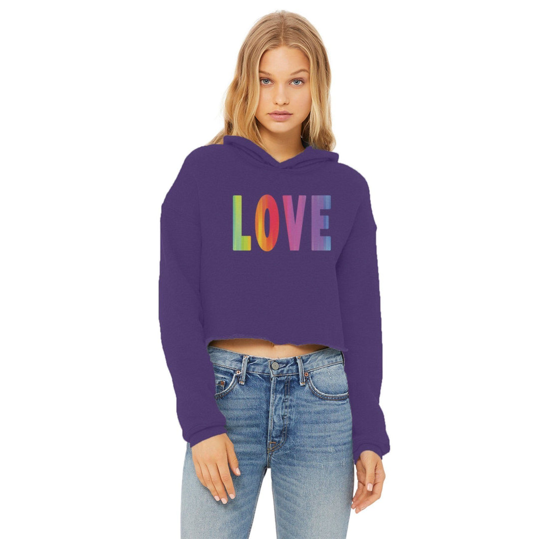 Rainbow Mist Graphic Style Cropped Raw Edge Hoodie