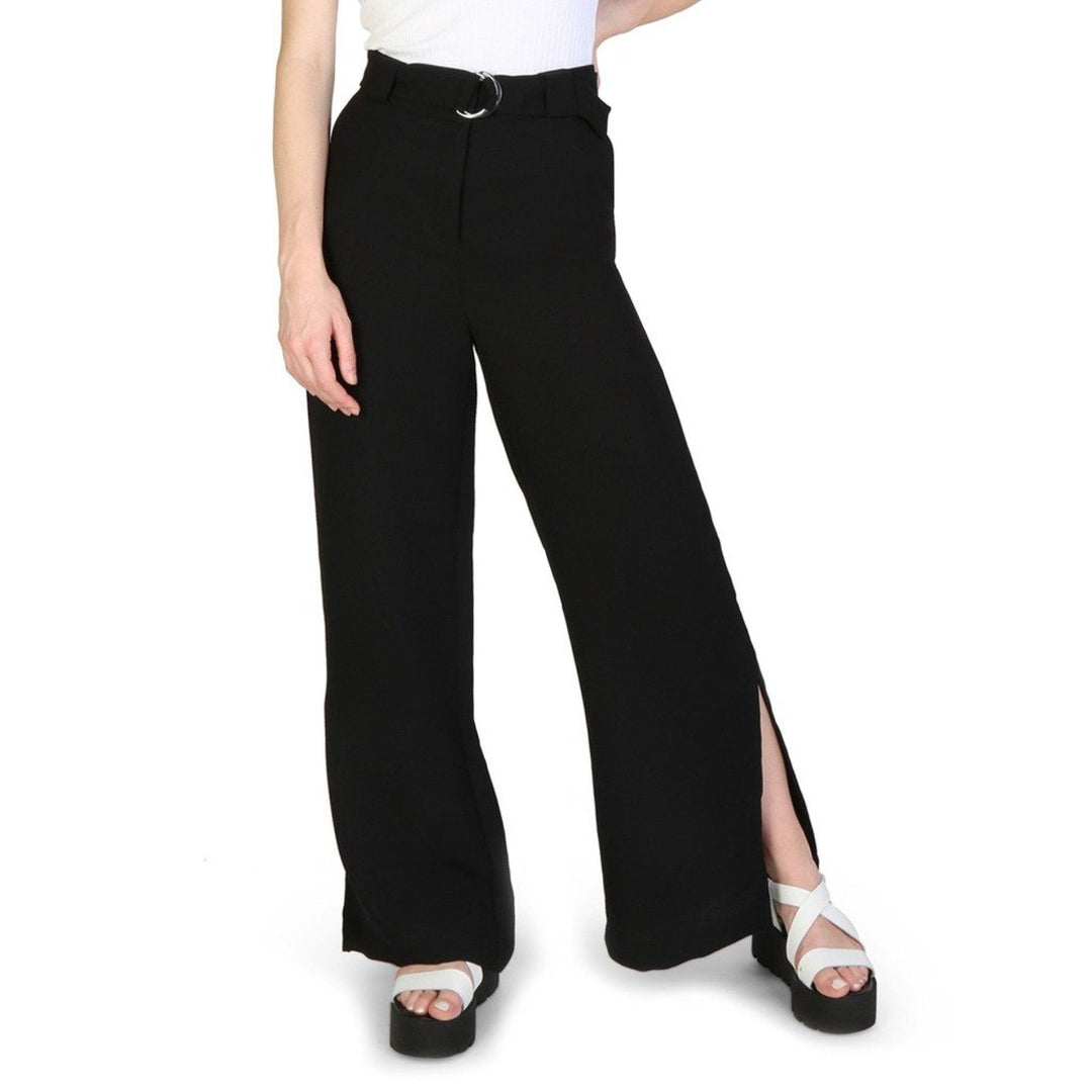 Women's Armani Exchange Black Trousers, Open Ankle Flare Bottom Pants