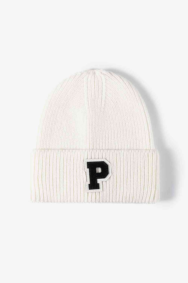 Letter Patch Cuffed Knit Beanie