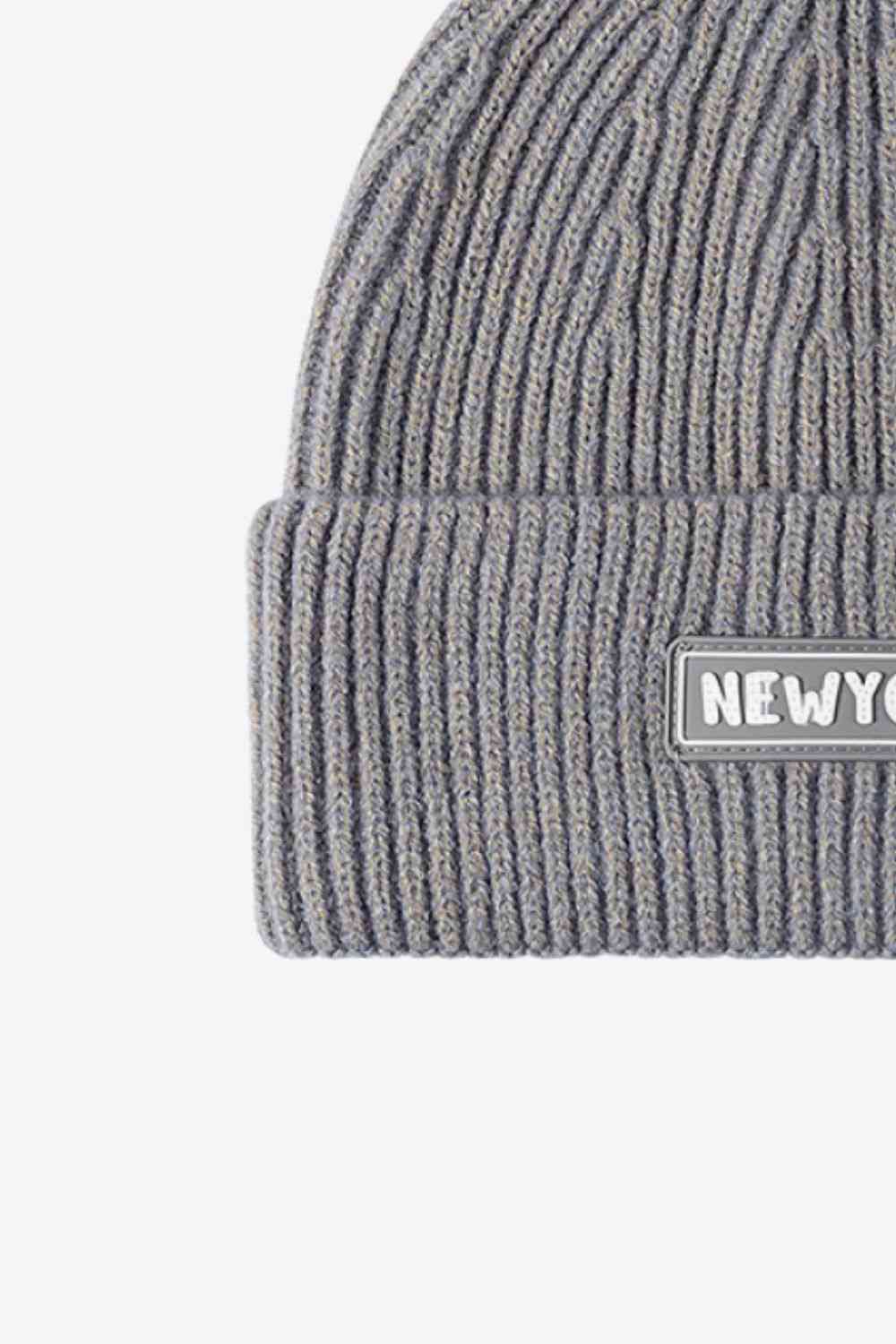 NEWYORK Patch Rib-Knit Cuffed Beanie